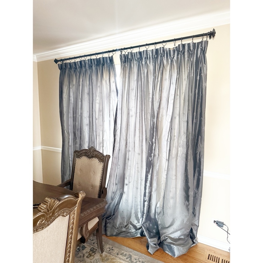 Luxury Embroidered Silk-Look Drapes with Tassel Tiebacks – Set of 2 Panels